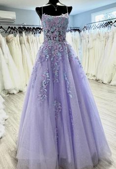 Purple Lace Prom Evening Dress, Purple Lace Dresses For Prom, Purple Lace Dress With Fitted Bodice, Floor-length Lavender Tulle Dress, Purple Lace Dress For Debutante Ball, Purple Lace Floor-length Gown, Purple Tulle Dress With Lace Bodice, Lavender Lace Evening Dress, Purple Sheer Bodice Floor-length Dress