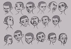 an animation character's head and various facial expressions