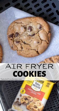 an air fryer with cookies and chocolate chip cookies