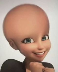 an image of a cartoon character with blue eyes and bald hair smiling at the camera