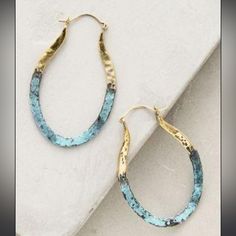 Never Worn, But I Did Throw Out Packaging Summer Blue Metal Hoop Earrings, Chic Blue Jewelry For Summer, Chic Blue Summer Jewelry, Blue Bohemian Hoop Earrings For Everyday, Blue Teardrop Earrings With Patina, Everyday Blue Teardrop Hoop Earrings, Blue Teardrop Jewelry With Patina, Blue Teardrop Patina Jewelry, Blue Metal Earrings For Everyday Wear