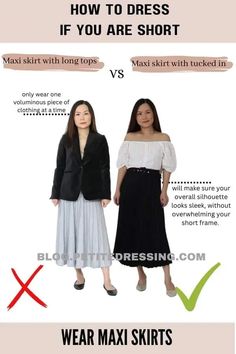 how-to-dress-Wear-Maxi-Skirts.webp 600×900 pixels Short Petite Fashion, Short Legs Long Torso, Outfits For Short Women, Petite Dressing, Styling Hacks, Long Flared Skirt, Casual Summer Outfits For Women, Fashion For Petite Women, Petite Fashion Tips