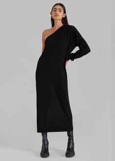 Lina One Shoulder Loose Knit Dress - Black Loose Knit Dress, Sheer Knit, The Frankie Shop, Frankie Shop, Loose Knit, Knit Dress, High Low Dress, One Shoulder Dress, Strapless Dress