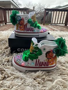 the shoes are decorated with princess moan and her name