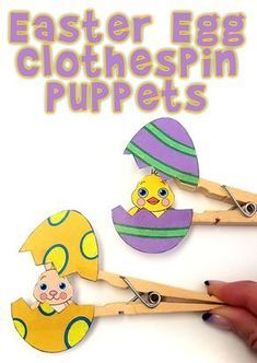 an easter egg cut out with clothespin puppets for kids to use in their crafts