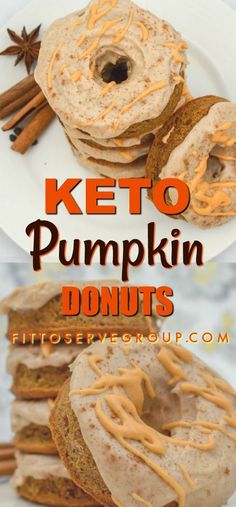 keto pumpkin donuts on a plate with cinnamon sprinkles and anise