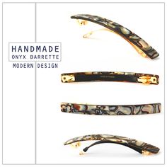 This Hair Barrettes are most suitable for those with thick or long hair. The high quality, hand-polished resin gives the barrette a truly stunning and unusual finish. Use this barrette to create pretty French twists or create more style, the barrette is finished with a high-quality steel clasp which grips the hair firmly yet gently, to keep your style in place all day.  Product Details --------------------- Measurement: 4 x 3/8 Inches   Material: Celluloid Acetate.  Comfortable for all hair types. Latest No Slip Technology used to hold your hair in place  Features ------------ 100% MADE IN FRANCE (HANDMADE) ASSEMBLING WITH GREAT PRECISION AND CARE Suitable hair colors -------------------------- Black hair Brown hair Blonde hair Red hair Shipping ------------- Returns accepted, All orders a Onyx Hair, Hair Acessories, French Twists, Tortoise Hair, French Barrette, Holiday Sales, Hair Barrettes, Italian Charm Bracelet, Barrettes