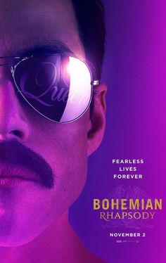 the poster for bohemian rhapsody features a man with sunglasses on his face