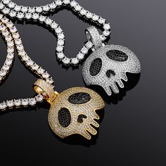 The perfect accessory for any stylish man or woman - our mens skull necklace. This high quality, gold plated necklace is an essential addition to anyones wardrobe.With its simple yet stylish design, our mens skull necklace is perfect for any occasion. Whether youre dressing up for a night out or just want to add a touch of edge to your everyday look, this necklace is sure to make a statement. Made from high quality materials, our mens skull necklace is built to last. And at an unbeatable price, Skull Print Metal Jewelry For Streetwear, Fashion In Europe, Diamond Skull, Skull Pendant Necklace, Stylish Man, Cubic Zirconia Necklace, Party Necklace, Skull Necklace, Skull Pendant