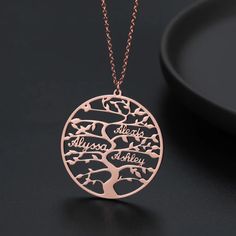 Rose Gold Color Plated Custom Names Family Name Necklace High Quality Names Necklace For Women Gift To Mother Father Sister Family Jewelry Gift To Christmas Custom Family Tree, Necklace Tree, Family Tree Necklace, Family Necklace, Family Jewellery, Tree Necklace, Tree Of Life Necklace, Jewelry Tree, Personalized Gifts For Her