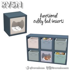 the cubby bed inserts are designed to look like they have different bins