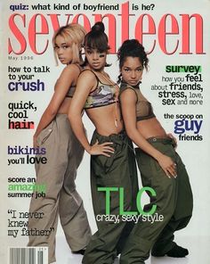 two young women standing on top of a magazine cover with their arms around each other