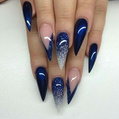 For Dallas Cowboys Season Blue Gel Nails, Navy Nails, Nails With Glitter, Stiletto Nail Art, Valentine Nails, Stiletto Nails Designs, Her Nails