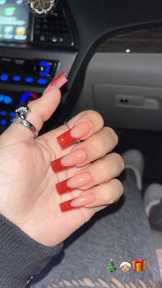 acrylic nails, tapered square, nail art Red French Tips, Nails Coffin Short, Simple Acrylic Nails, French Acrylic Nails, Long Acrylic Nails Coffin