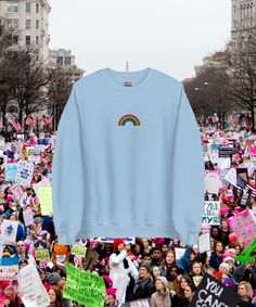 Embroidered sweatshirt rainbow | unisex crewneck | LGBT, LGBTQ gifts, equal rights,  ⚡️Embroidered rainbow on centre chest⚡️ ✨ Really cosy and warm 50/50 poly-cotton blend  ✨ Classic fit - recommend a size up for a comfy oversized look ✨ Great holiday or birthday gift for when you want to make a statement  Please check photos for colour options, size guide and refund policy! ✉️ Feel free to message me if you have any questions x This product is made especially for you as soon as you place an ord Rainbow Cotton Sweatshirt For Winter, Rainbow Cotton Crew Neck Sweatshirt, Lgbtq Gifts, Embroidered Rainbow, Y2k Sweater, Oversized Look, Equal Rights, Embroidered Sweatshirt, Embroidered Sweatshirts