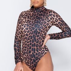 Leopard Print Animal Print Long Sleeve High Neck Bodycon Bodysuit Leotard Top Leopard Print Animal Print Long Sleeve High Neck Length Is 26 Inches For Size S & Size 4 95% Polyester, 5% Elastane Made In U.K Also In Snake Print, Marble Print And Abstract Print New With Tag Size S = 4 Size M = 6-8 Size L = 10-12 Model Is Wearing Size S If You Have Any Questions, Please Let Me Know Thank You For Stopping By My Boutique To Read Reviews; Go To My Boutique Page By Clicking On My Username, Then Click On Stretch Leopard Print Bodysuit For Night Out, Fitted Leopard Print Bodysuit For Party, Brown Stretch Swimwear For Party, Stretch Leopard Print One-piece Swimwear, Party Stretch Brown Swimwear, Fitted Brown Bodysuit For Fall, Fitted Leopard Print Swimwear For Party, Fitted Leopard Print Bodysuit For Swimming, Brown Stretch Bodysuit For Night Out