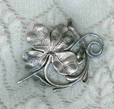 Diy Shawl, Silver Shamrock, Silver Casting, Elven Jewelry, Shawl Pin, Organic Jewelry, Scarf Pin, Spoon Jewelry, Shawl Pins