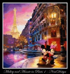 a painting of mickey and minnie mouse in paris