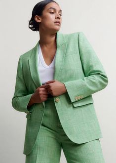 Textured Prince Of Wales Check Blazer Green/White Green Suits, Ladies Coat Design, Prince Of Wales Check, Check Blazer, Boyfriend Jacket, Designer Coats, Work Shorts, Checked Blazer, Savile Row