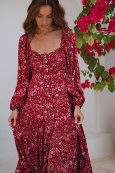 Verona Long Sleeve Midi Dress Casual Long Sleeve Summer Dress, Long Sleeve Floral Print Maxi Dress, Floral Print Long Sleeve Dress For Fall Garden Party, Chic Long Sleeve Floral Dress For Summer, Long Sleeve Floral Print Maxi Dress For Daywear, Spring Maxi Dress For Date Night With Square Neck, Square Neck Maxi Dress For Date Night In Spring, Chic Long Sleeve Square Neck Dress For Spring, Spring Square Neck Maxi Dress For Date Night