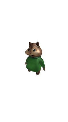 an animal is wearing a green shirt and standing in the air with its legs spread out