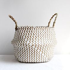 Wicker Bamboo White Brown Basket Anthropologie Diy, Wall Decor Entryway, Bamboo Texture, Seagrass Storage Baskets, Belly Basket, Fur Coat Fashion, My Own Place, Basket Uses, Condo Decorating