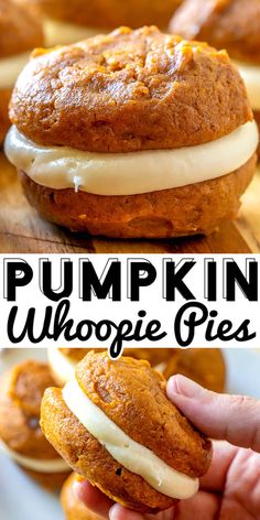 pumpkin whoopie pies with cream cheese on top