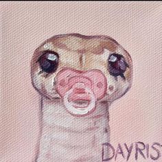 a painting of a dog with its tongue out and the word davis on it's face