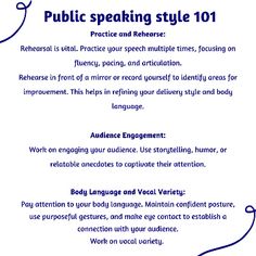 a poster with the words public speaking style 101