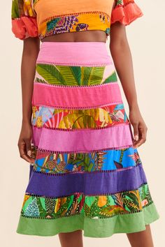 Rent Rainbow Mixed Tiered Skirt from Nuuly. Pick 6 items for $98/month. Free shipping + returns. Mori Girl, Farm Rio, Peasant Blouse, Tiered Skirt, Sewing Inspiration, Colorful Fashion, Wardrobe Essentials, Apparel Accessories