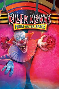 the cover to killer klows from outer space, with two clowns on each side