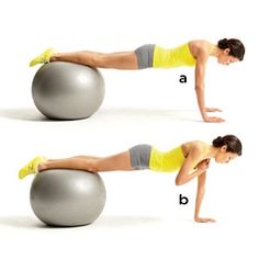 a woman is doing an exercise on a ball