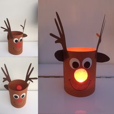 the paper cup has been made to look like a reindeer's head and nose