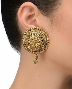 Tops Earrings, Artificial Earrings, Gold Tops, Gold Round Earrings, Indian Jewelry Earrings, Indian Jewellery Design Earrings, Antique Jewelry Indian, Wedding Jewellery Collection