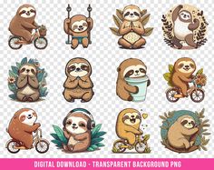 cute slotty cartoon character set with transparent background