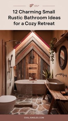 a rustic bathroom with an old bathtub and stone flooring is featured in the article, charming small rustic bathroom ideas for a cozy retreat