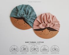 two baby turbans are shown on top of each other, with different patterns