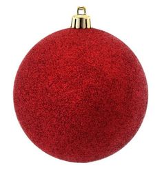 a red ball ornament on a white background with clippings to the side