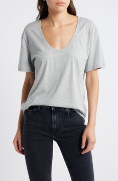 A relaxed scoop neck amplifies the casual ease of a go-to solid T-shirt in lightweight cotton jersey. Scoop neck Short sleeves 100% cotton Machine wash, tumble dry Imported Relaxed Fit Scoop Neck T-shirt For Summer, Summer Relaxed Fit Scoop Neck T-shirt, Summer Scoop Neck T-shirt With Relaxed Fit, Cotton Relaxed Fit T-shirt With Scoop Neck, Relaxed Fit Cotton T-shirt With Scoop Neck, Everyday Cotton T-shirt With Scoop Neck, Relaxed Everyday Scoop Neck Tops, Everyday Relaxed Scoop Neck Top, Relaxed Scoop Neck Top For Everyday