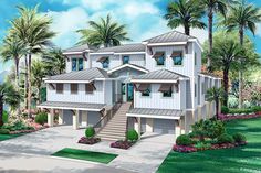 this is an artist's rendering of these tropical houseplans and palm trees