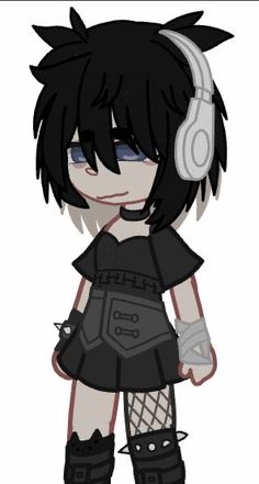 an anime character with headphones and black hair