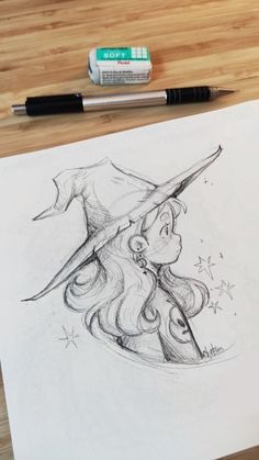 Witch Drawing, 동화 삽화, Easy Drawings Sketches, Cute Doodles Drawings, Cute Doodle Art, Mini Drawings, Art Drawings Sketches Creative, Dessin Adorable, Cute Easy Drawings