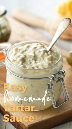 an easy homemade tartar sauce in a glass jar