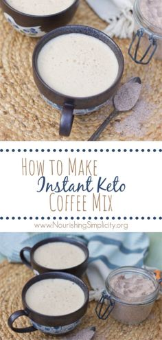 how to make instant keto coffee mix in two mugs with spoons on the side