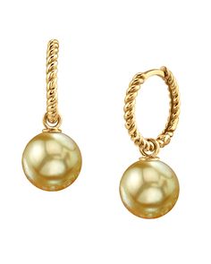 These elegant pearl hoop earrings feature two 8-9mm AAA quality Golden South Sea pearls, handpicked for their incredible luster and overtones. The pearls are mounted on the finest 14K Gold. Approximate height for each earring is 1 inch.
These earrings come packaged in a beautiful jewelry gift box, perfect for gifting. Golden Pearl Jewelry, Pearl Earrings Designs, South Sea Pearls Earrings, Popular Earrings, Single Pearl Necklace, Earrings Golden, Golden South Sea Pearls, Pearl Accessories, Mother Of Pearl Jewelry