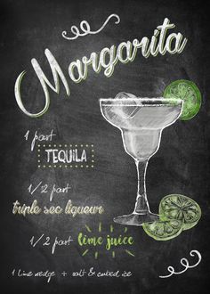 a chalkboard menu with margarita and limes on it