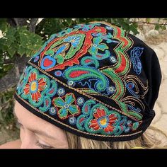 Beautiful Embroided Bandanna In Black. Appropriate For Women And Men. Has Elastic In The Back So It Stretches Too. Black Cotton Bandana For Festival, Bohemian Black Bandana One Size Fits Most, Bohemian Black Bandana, The Back, Accessories Hats, Women Accessories, Elastic, For Women, Hats