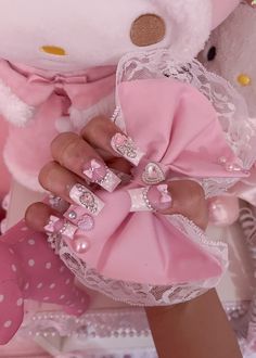 Hime Gyaru Fashion, Cute Nail Styles, Hime Gal, Gyaru Nails, Deco Nails, Kawaii Nail Art, Coquette Nails, Hime Gyaru, Gyaru Fashion