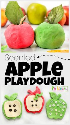 an apple playdough is shown with the title