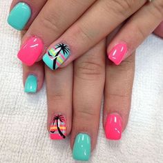 Chic Nail Ideas, Theme Nail Art, 2022 Summer Nails, Summer Nails Inspiration, Summer Nails Designs, Palm Tree Nails, Nails Inspiration Summer